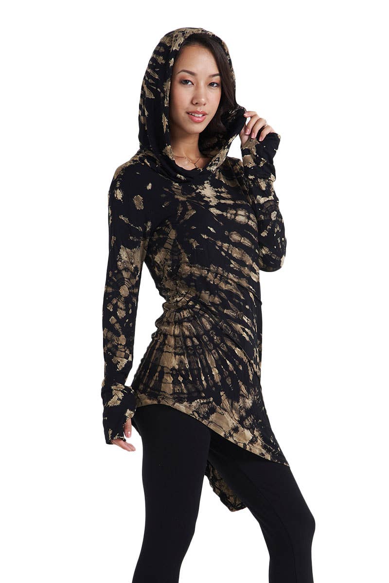 Hooded Tie-dye Asymmetrical Tunic (TH-1296)