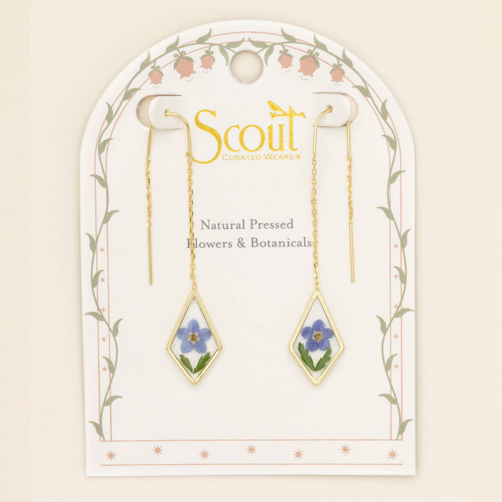 Pressed Flower Thread Earring - Blue Forget Me Not/Gold