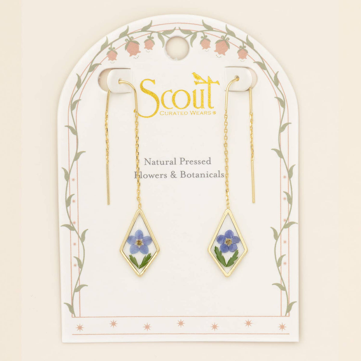 Pressed Flower Thread Earring - Blue Forget Me Not/Gold